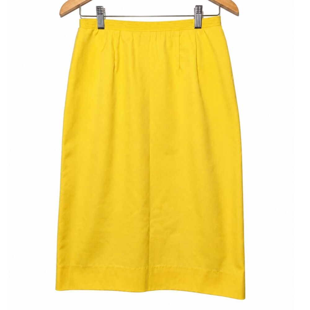 Vintage Yellow Pencil Skirt Textured Talon Zipper Back Kick Pleat Retro Classic